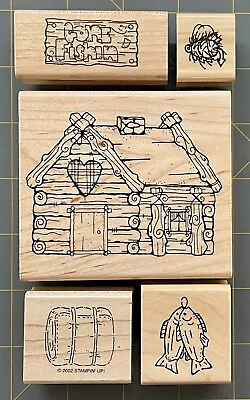 BIG BEAR CABIN Camping Fishing RUBBER STAMPS By JRL & Stampin Up FUN LOT Of 5 • $11.99