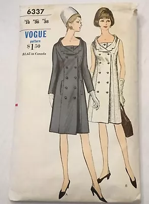 Vintage Vogue Pattern 6337 Dress Coat SZ 16 Bust 36 Hip 38 RARE 1960’s UNCUT • $16.99