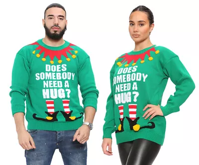 £17.99 • Buy Ladies Mens Elf Hugs Knitted Christmas Jumper Funny Xmas Sweatshirt Unisex 3XL