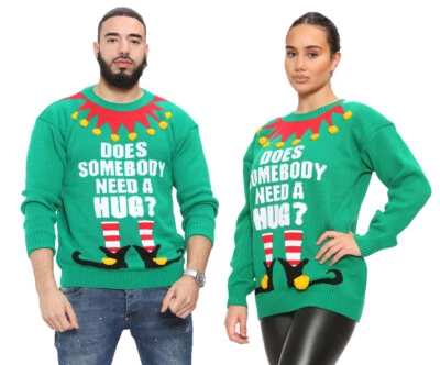 £17.99 • Buy Ladies Mens Elf Hugs Knitted Christmas Jumper Funny Xmas Sweatshirt Unisex 3XL