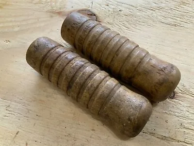 Antique Wooden Bicycle Grips Vintage Early Wood Bike Grip Pair Good Condition • $50.99