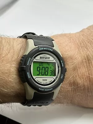 Timex Reef Gear Digital Watch Black Silicon Strap New Battery Runs • $17.49
