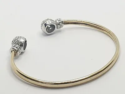 9ct Yellow Gold Torque Bangle / Open Bangle With CZ Balls Ends • £370