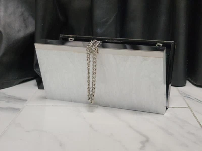 ZARA BOX CLUTCH BLACK/WHITE Chain Crossbody MAGNET CLOSURE Acrylic Marble Styl • $39.95