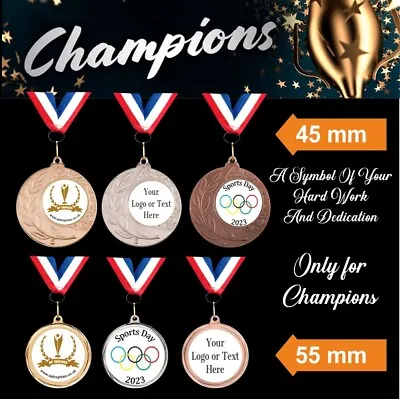 Personalised School Sports Day Medals + Ribbon + Your Own Logo • £95.99