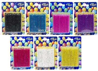 Birthday Glitter Candles Assorted Colours Party Candles Pack Of 24 • $6.99