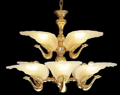 Vintage Art Deco Nouveau Murano Glass Peacock Figural Chandelier Italian Brass • $2850