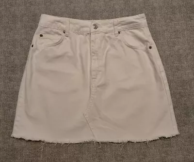 Topshop White Demin Frayed Bottom Mini Skirt Size 10 • £1.50