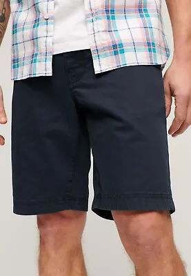 Superdry Shorts Mens Chino Shorts Summer Zip Fly Cotton Slim Fit Navy Blue • $55.98