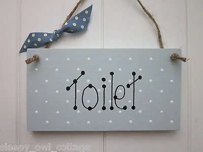 SHABBY TOILET SIGN PLAQUE Painted In Duck Egg Paint Chic Vintage Style • £3.99