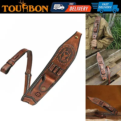 Tourbon Leather Rifle Sling Gun Ammo Carry Strap 2 Points W/Pocket Knife Pouch • $109.99