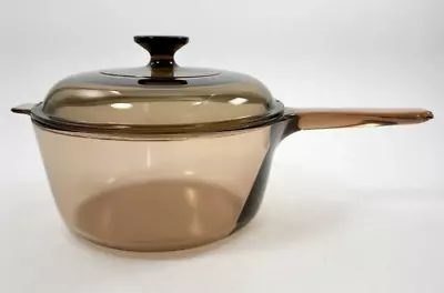 Vtg Corning Ware Vision Amber Cookware 2.5 L Liter Saucepan Pot Pyrex Lid • $36.95