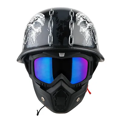 1Storm Novelty Motorcycle Half Face Helmet German Style HKY602  + Black Goggle • $49.95