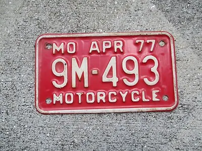 Missouri 1977 Motorcycle License Plate  # 9M - 493 • $26.10