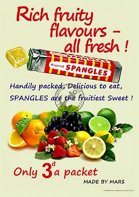 Vintage Poster Spangles Fruit Drops Sweets Advert 60s 70s WALL ART Print A3 A4 • £9.99