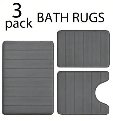 Bath Mat Set Memory Foam 3 PC Bathroom Rug Absorbent Small Large And Contour Rug • $25.88