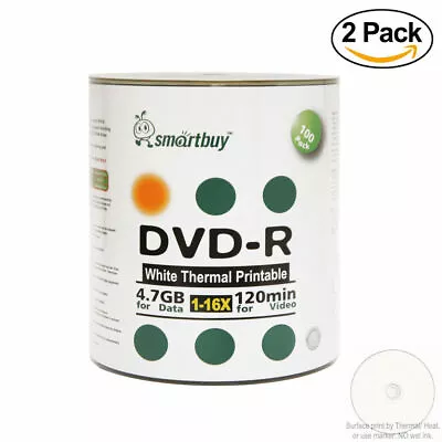 200 Smartbuy 16X DVD-R 4.7GB White Thermal Hub Printable Disc Everest/Prism Comp • $36.67
