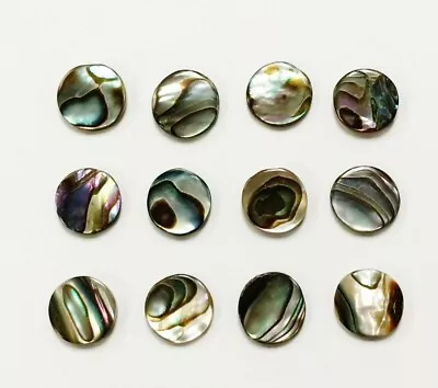 12 VINTAGE GENUINE ABALONE MOTHER OF PEARL PAUA SHELL 9mm. ROUND CABOCHONS 1246 • $5.24