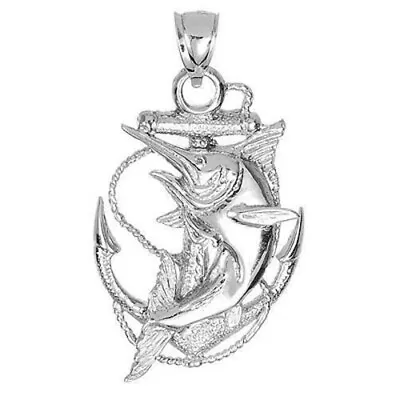 New .925 Sterling Silver Anchor With Marlin Fish Pendant • $69.99