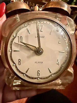 RARE ACRYLIC And BRASS VINTAGE  LANDAU ALARM CLOCK WEST GERMANY MID CENTURY • $35.69