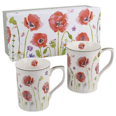 £14.99 • Buy Set Of 2 China Poppy Mugs By The Leonardo Collection Gift Box