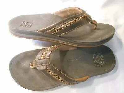 REEF Men's 9 M Brown Leather Ortho-Coast Slip On Thong Flip Flop Sandals • $7.90