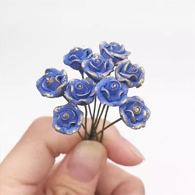 5PC Dollhouse Miniature 1:12 Blue Rose Flower Arrangement Garden Accessories • $5.99