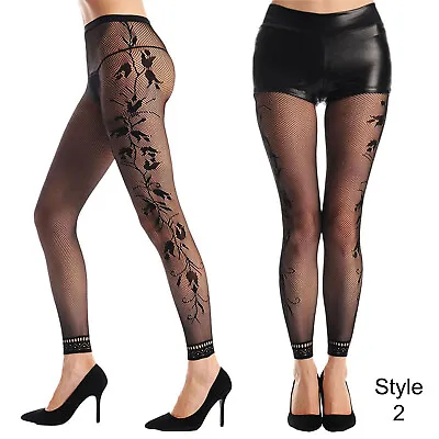 £4.50 • Buy Womens Footless Tights Black Patterned Fishnet Floral Striped Stars Animal Lace