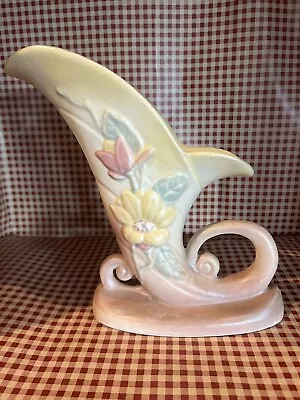 Vintage Hull Pottery Yellow Magnolia Cornucopia Floral Vase 19-8 1/2 • £14.47