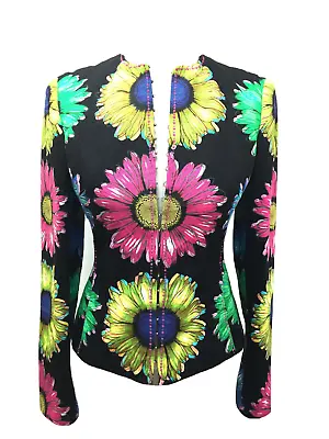 GIANNI VERSACE Black/Multicolor Large Flower Print Cotton Jacket Sz4 • $899