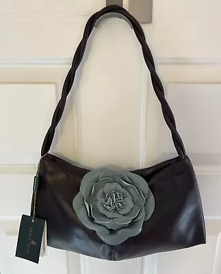 Paolo Masi Eggplant Colored Handbag With Large Gray Flower Buttery Soft Leather • $74.99