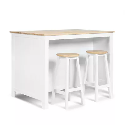 Kitchen Island Bench Stool Set 2-Doors Storage Cabinet Dining Table Chair White • $665