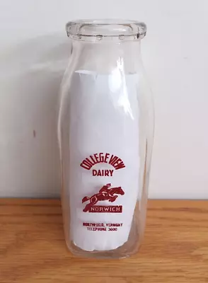 College View Dairy Horse Pint Milk Bottle Norwich University Northfield Vermont • $28