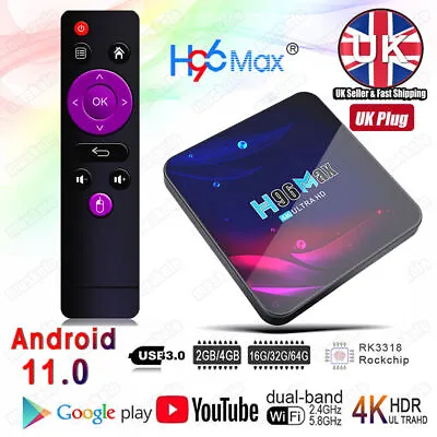 £33.99 • Buy Android 11 4G+64G H96 Max Smart TV Box 4K HD HDMI Wifi Media Player Bluetooth UK