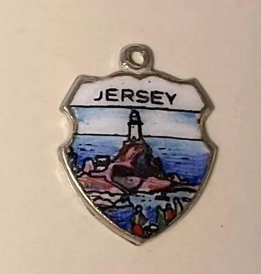 Vintage Jersey Lighthouse Silver Enamel Shield Travel Charm. • £7.99