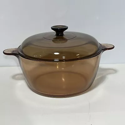 Corning Ware Vision Pyrex Amber Cookware 4.5 L / 5 QT Dutch Oven Pot & Lid USA • $26.33