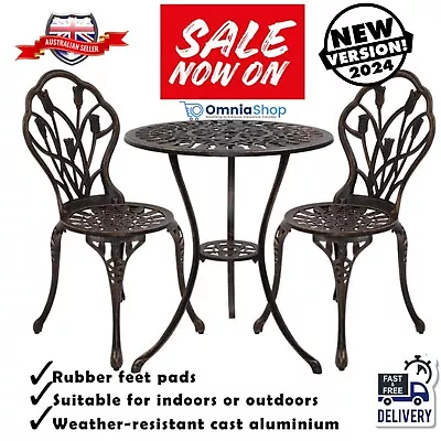 Rustic Rose Cast Iron Outdoor Table Chairs Garden Patio 3PC Bistro Table Chairs • $219.97