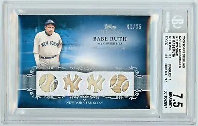 BABE RUTH 2009 Topps Sterling Quad Jersey Patch Stripe Bat #8/25 BGS 7.5 Yankees • $999.99