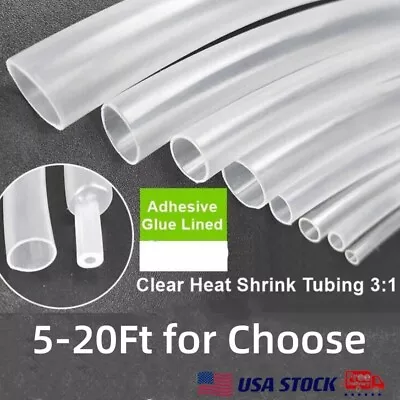 5-20 FT Clear 3:1 Heat Shrink Tube Lot Adhesive Glue Dual Wall Marine Tubing USA • $5.99