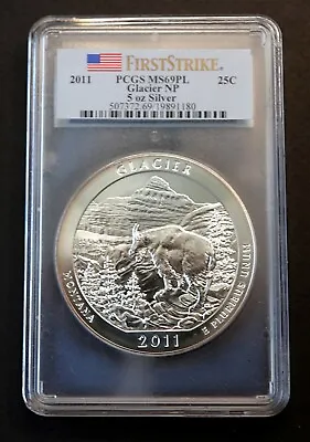 2011 Glacier NP ATB 5 Oz. Silver Coin PCGS MS69 PL First Strike Proof-like • $275