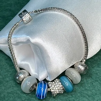 Silver Tone And Blue Charm Bracelet By Candy Box Costume Jewellery • £4.99