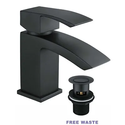 £23.99 • Buy Black Square Waterfall Cloakroom Large Basin Mixer Tap Sink Mono Bathroom &Waste