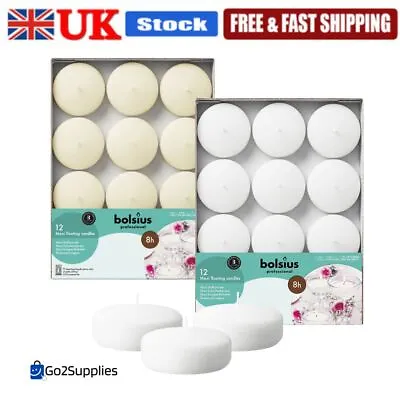 Bolsius Maxi Floating Candles 12 Tray - 8 Hour Burn Time - White / Ivory Ø 7.6cm • £11.99