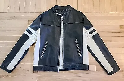 Vintage Wilsons Leather M. Julian Moto Racer Jacket Men's L Black Ivory Striped • $100