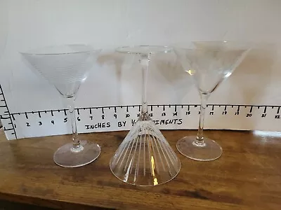 Set Of 3 Mikasa CHEERS TOO Etched Crystal Martini Glasses ~ 3 Different Designs • $29.99