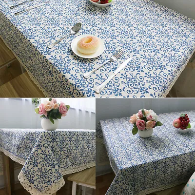 $8.90 • Buy Cotton Linen Table Cloth Square Rectangle Tablecloth Cover Lace Edge Home Decor