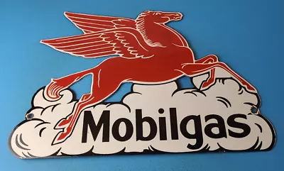 Vintage Mobil Gasoline Sign - Pegasus Porcelain Motor Oil Gas Pump Large Sign • $199.97