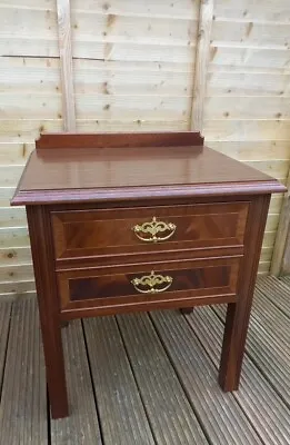 Vintage Mahogany Inlaid Lamp Table Large Storage Drawer Bedside Brass Droppers • £155
