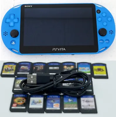 Sony PS Vita Aqua Blue PCH-2000 W/Random 3 Games + USB Cable • $146.07