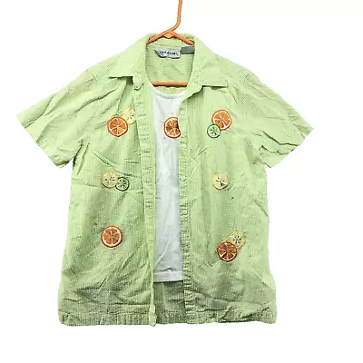Victoria Jones Shirt Blouse Adult Medium Green White Striped Short Sleeve Women • $7.81
